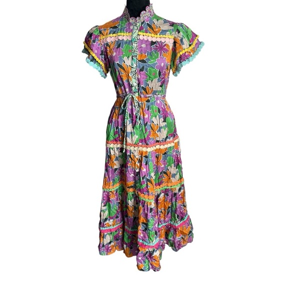 CeliaB Aneeta Purple & Orange Tiered Ruffled Sundress w/Flutter Sleeves SZ XS - Picture 5 of 9